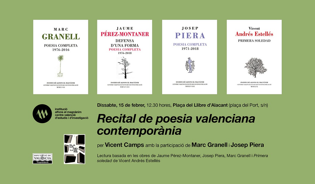 Vicent Camps recitarà la "Poesia valenciana contemporània" a la Plaça del Llibre d'Alacant